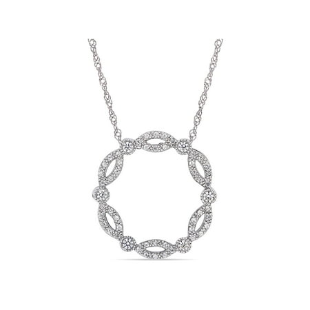 Tone Geometric Necklace 5/8 Carat T.G.W. Created White Sapphire 10kt White Gold Geometric Open Circle Necklace, 17 ()