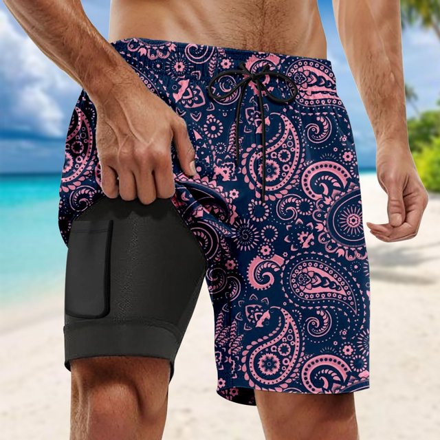 WILLBEST Pantalones Cortos de Verano para Hombre, Elegantes Pantalones de Playa de Doble Capa Interior con Bolsillo