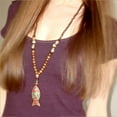 thumbnail image 3 of xiangDd Nepal Buddhist Mala Bead Pendant Necklace Ethnic Horn Fish Long Jewelry, 3 of 7