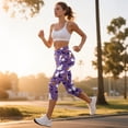 thumbnail image 3 of SCRAWLGOD Halloween Bat Ghost Pumpkin Violet Capri Leggings for Women, Comfy Athletic Yoga Pants Leggings with Pockets, High Waisted Buttery Soft Women's Leggings for Workout, L, 3 of 7