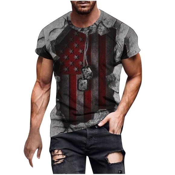 Blusa Del Día de la Independencia de los Hombres, Suéter de Impresión Casual Cuello Redondo para Uso Al Aire Libre Y Diario, Camiseta Patriótica de Moda