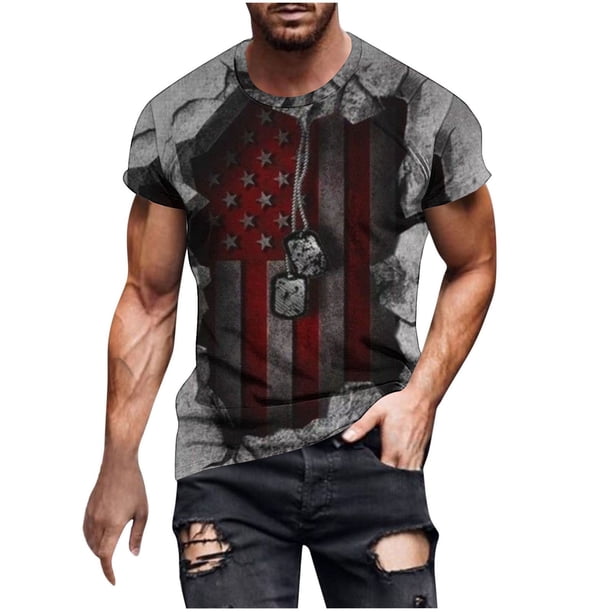 Blusa Del Día de la Independencia de los Hombres, Suéter de Impresión Casual Cuello Redondo para Uso Al Aire Libre Y Diario, Camiseta Patriótica de Moda