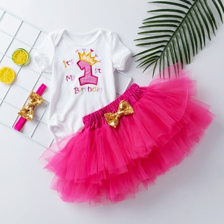 

CHGBMOK Clearance Infant Baby Girls Birthday Letter Romper Tulle Skirts Headbands Princess Set