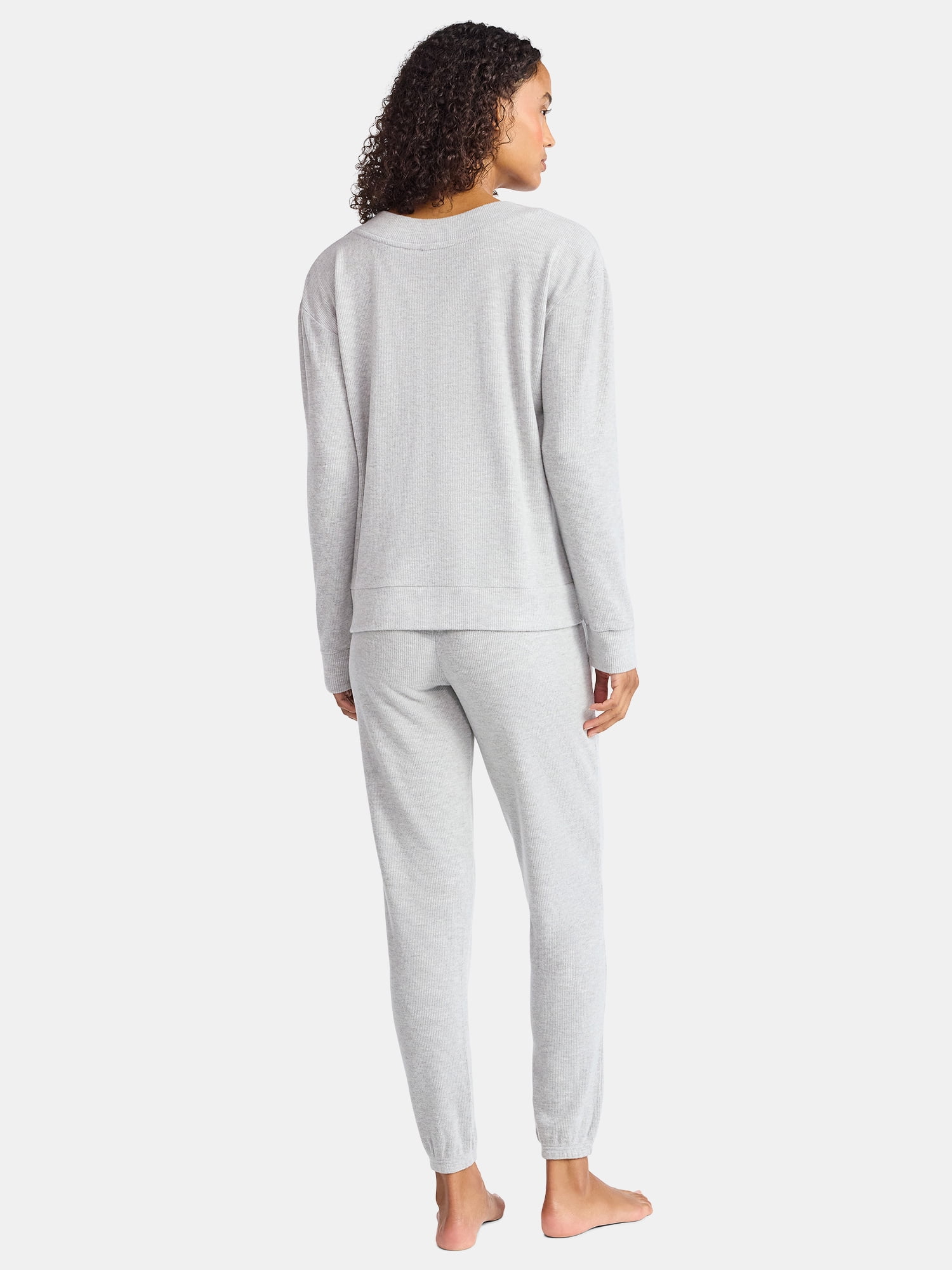 Lissome Women’s Soft Double Brushed Waffle Knit Long Sleeve V-yoke top and Jogger Pant Pajama Set , Sizes S-3X