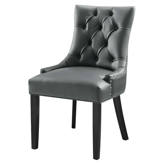 Side Dining Chair, Rivet Nailhead, Grey Gray, Vegan Leather, Kitchen Cafe Bistro Hospitality Restaurant, Modern Contemporary HB32912