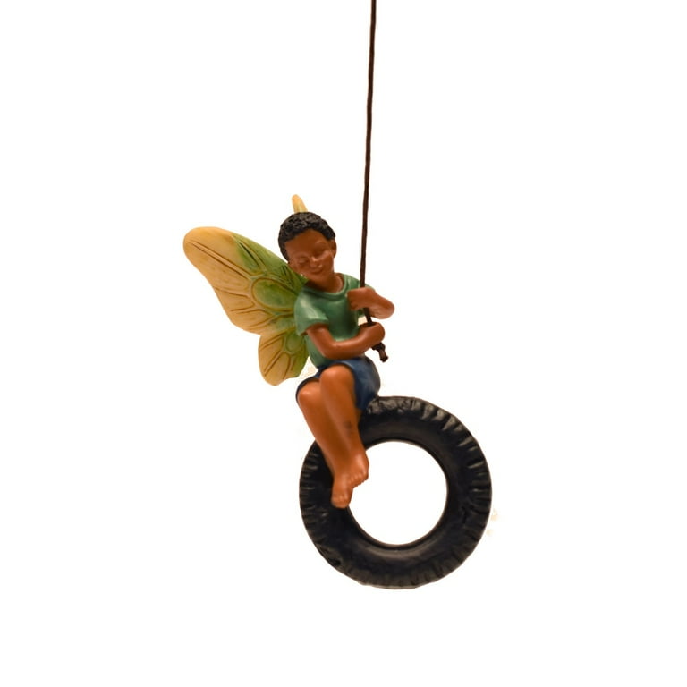 Mini Tire Swing Dark Hair Fairy Boy Figurine Garden Dollhouse Decor Accessory Mini Tire Swing Dark Hair Fairy Boy Figurine Garden Dollhouse Decor Accessory