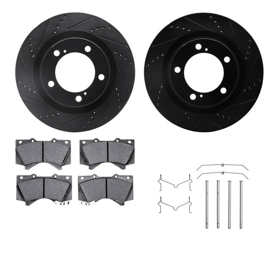 Dynamic Friction Company Front Brake Rotors-Drilled and Slotted-Black with 5000 Advanced Brake Pads includes Hardware 8512-76161