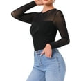 thumbnail image 4 of INSPIRE CHIC Women's Top Sheer Mesh Long Sleeve Crew Neck Double Layered Party Club See Through Tops XS Black, 4 of 6