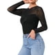 thumbnail image 4 of INSPIRAR CHIC Blusa de Mujer de Manga Larga de Malla Transparente con Cuello Redondo de Doble Capa para Fiesta Club Tops XS Negro, 4 of 6