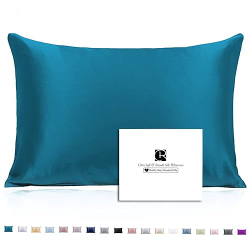 Ravmix Silk Pillow Cases with Zipper, 21momme Mulberry Silk Pillowcase for Hair Skin Health, Soft Smooth Breathable Cool Pillow Cover for Beauty Sleep with Gift Box 1PC(Standard 20"x26", Peacock Blue)