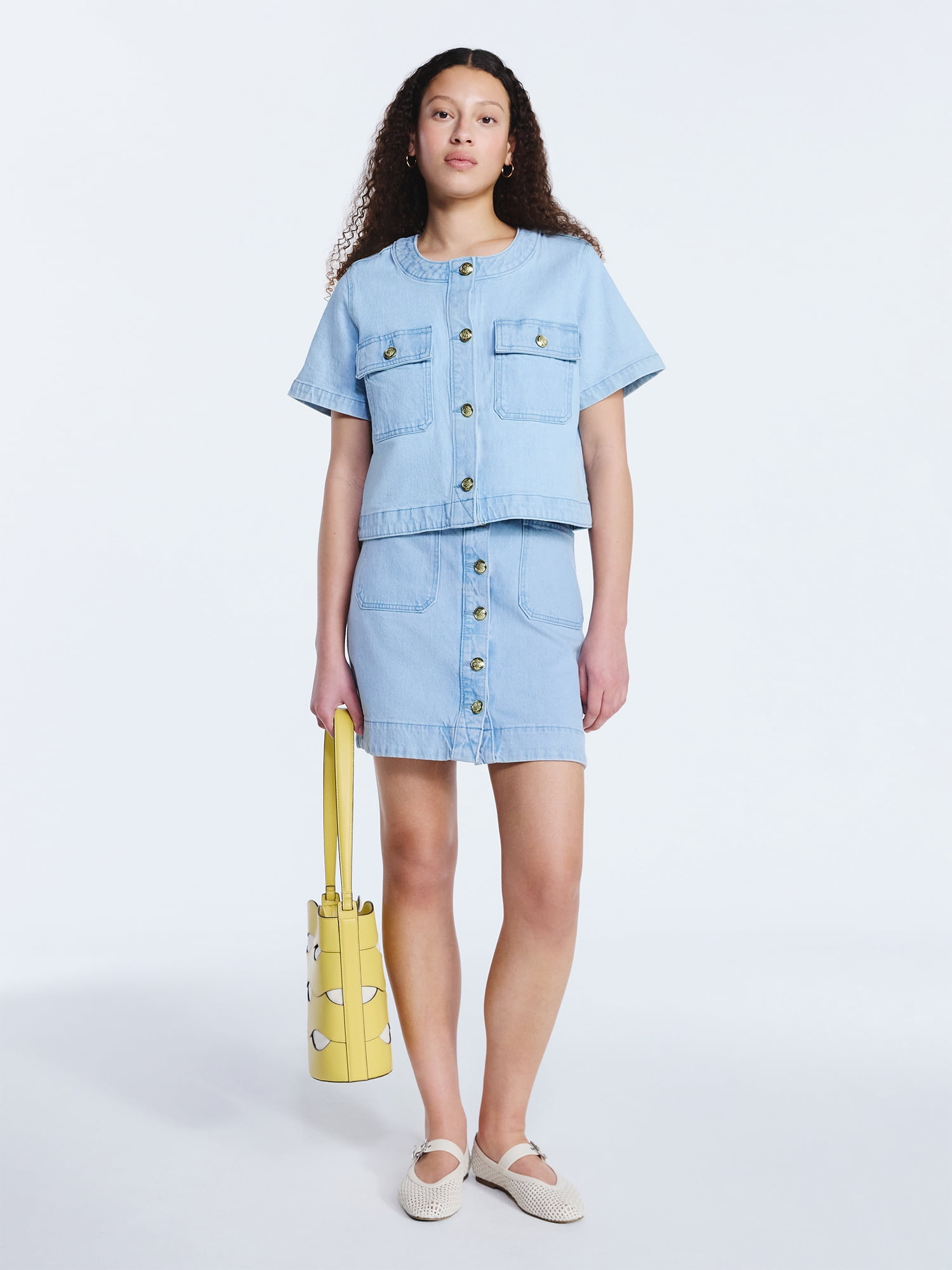 Free Assembly Women's Cropped Denim Jacket with Short Sleeves, Sizes XS-XXL