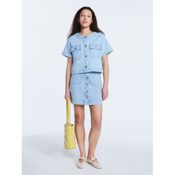 short jeans jacket for dress Crop Denim Jacket With Dress Cropped Short Denim Jacket With Dress Cropped Denim Denim