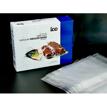 ICO 50 Vacuum Sealer Pre-Cut Heavy Duty Bags Quart Size 8" x 12" BPA Free for Food Saver, Food Sealer and Sous Vide Cooking, 50 Count