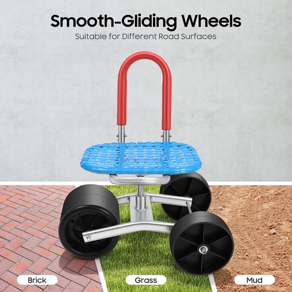 360° Rotating Rolling Garden Seat - 150kg Load High-carbon Steel Frame - for Greenhouse Orchard Farm Squatting Operations