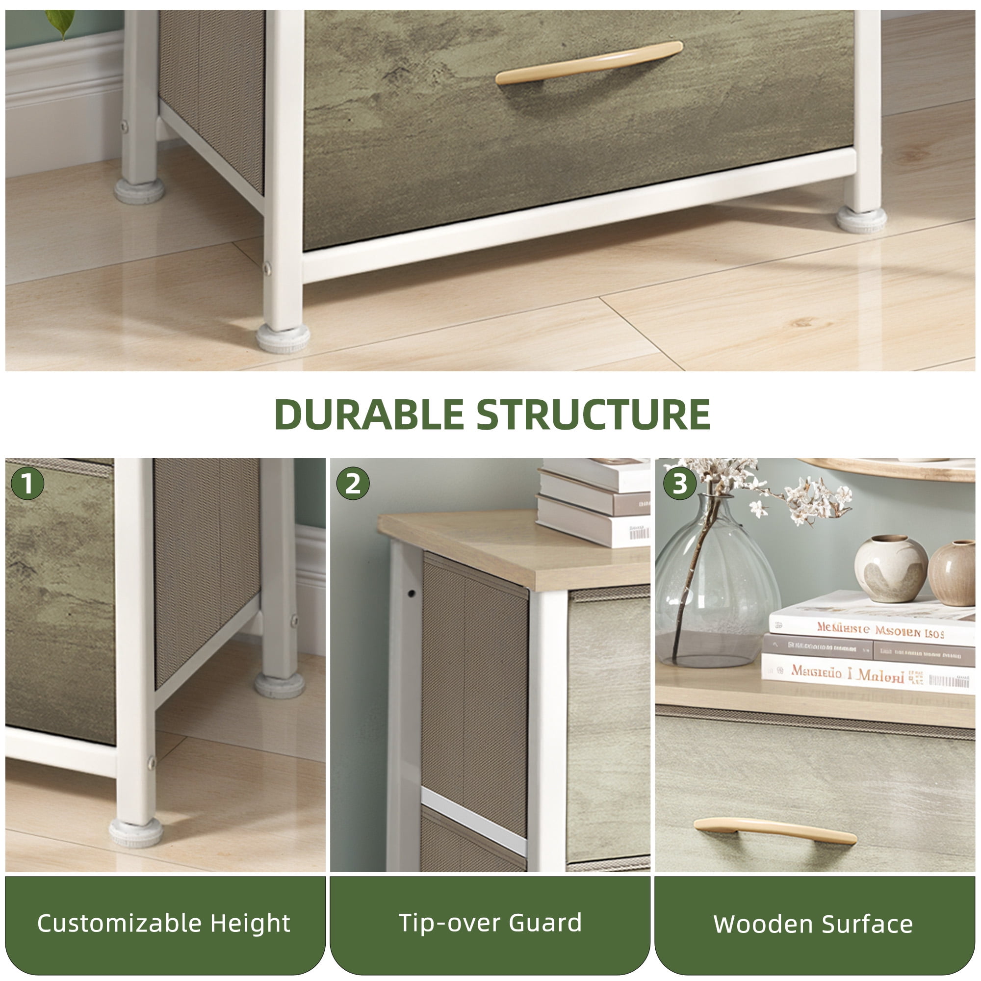 Uforic 4 Drawer Dresser Fabric Chest of Drawers Furniture Storage Organizer for Living Room,,Hallway,Oak Greige