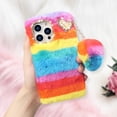 thumbnail image 2 of Compatible with iPhone 14 Pro Max Furry Case with Cute Love Heart Fuzzy Colorful Ball Pendant for Women Girls Cute Plush Case Luxury Bling Diamond Rhinestones Shockproof Protective Cover, 2 of 14