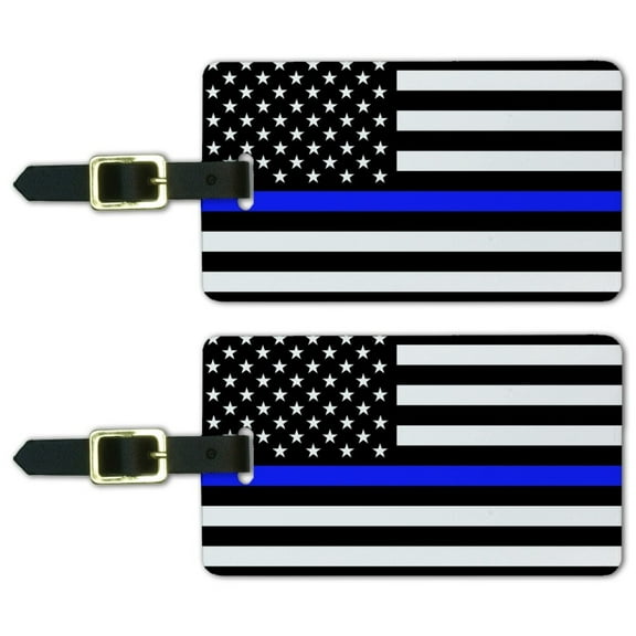 Graphics and More Thin Blue Line American Flag Luggage ID Tags Suitcase Carry-On Cards - Set of 2