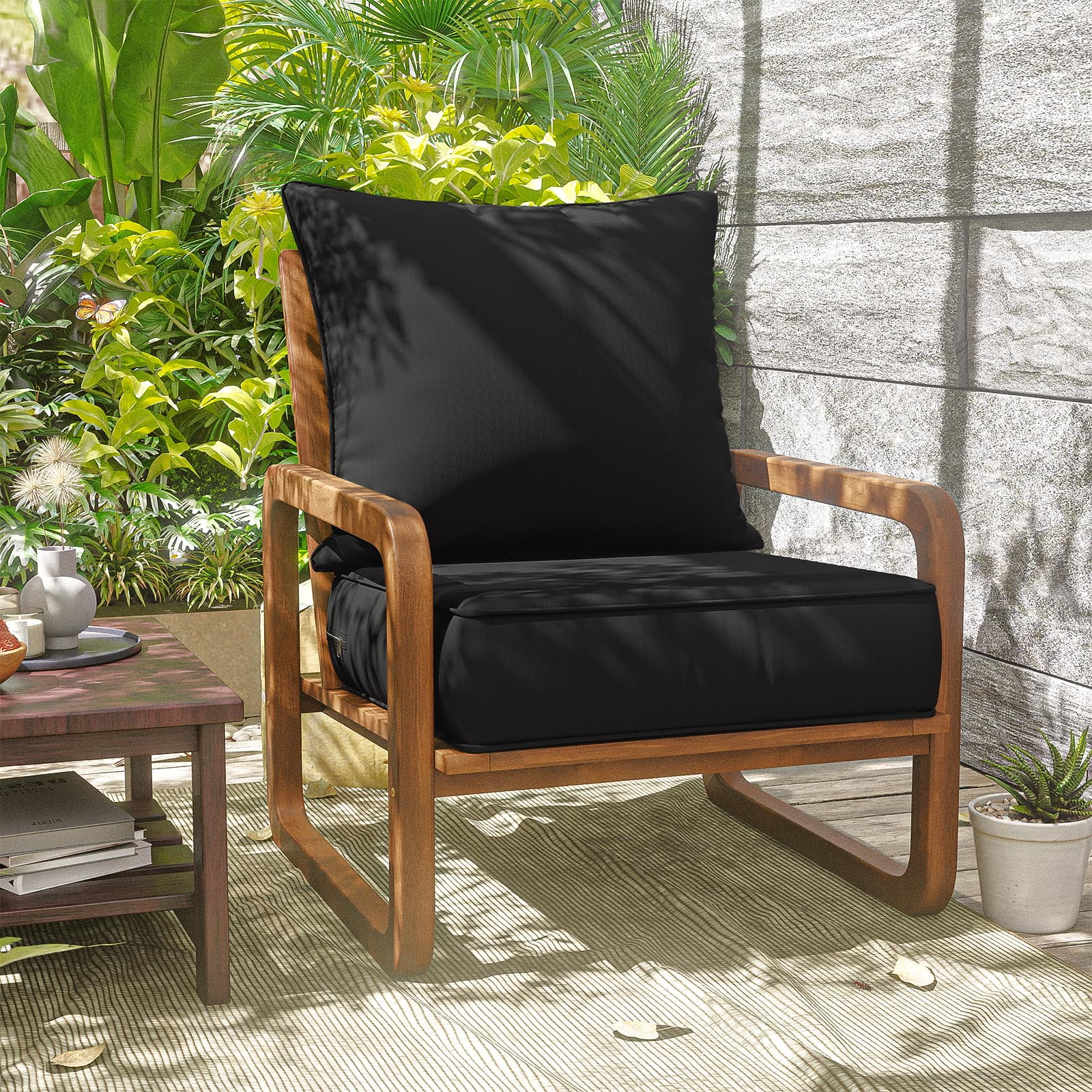 Snubbull Outdoor Deep Seat Cushion Set 24 X 24 X 6.5 Inch Splash-Proof & Fadeness Patio Furniture Cushions，Removable Outdoor Couch Cushions with Hidden Zipper & Adjustment Staps, Black