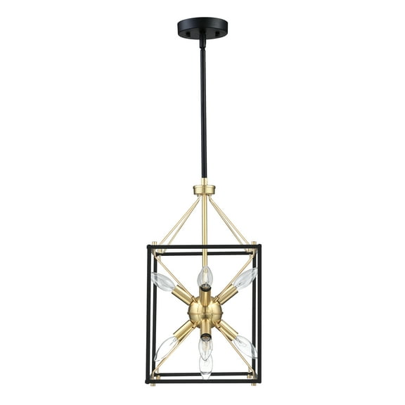 Hukoro 10 in. 9-Light Modern Rectangle Lantern Pendant Light with Matte Black finish and Gold Accents