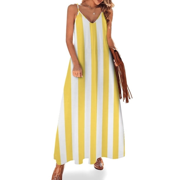 Vestido sin mangas de rayas verticales amarillas y blancas, vestido de verano suelto, vestido sexy para mujer, verano