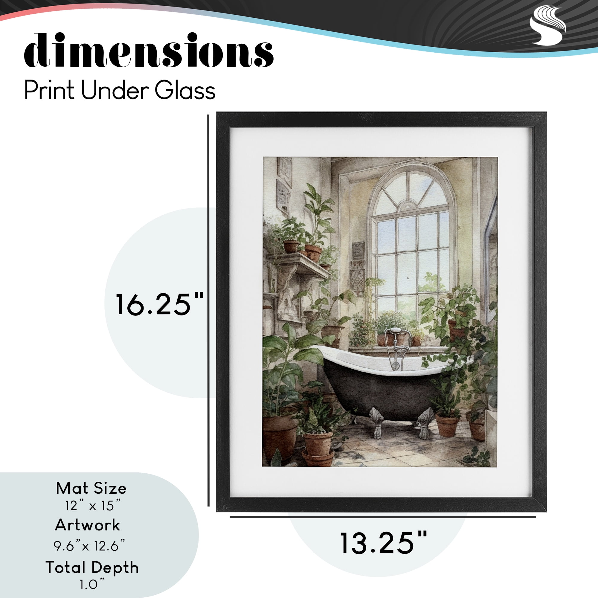 Vintage Sun Lit Bathtub Black Framed Print Under Glass, design by Lettered and Lined