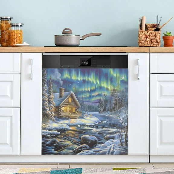 Dishwasher Magnet Cover Magnetic Fridge Door Cover Home Kitchen Decor Snow Room and Aurora 23"x 26"