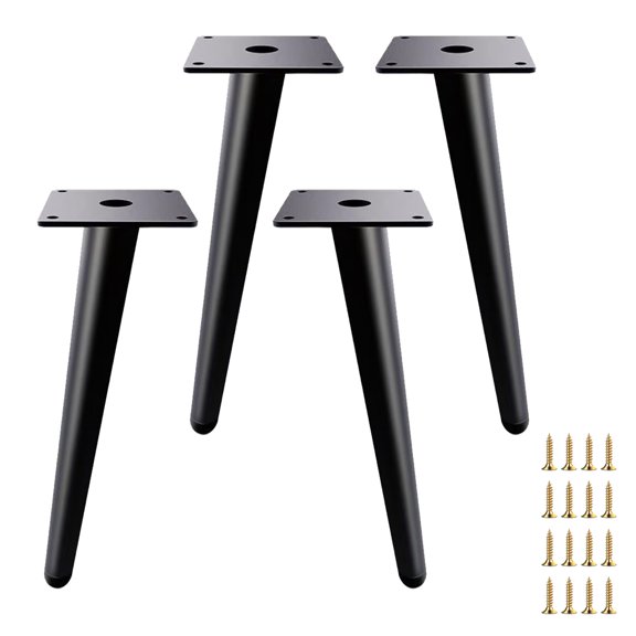 Furniture Legs 12” Set of 4 Metal Matte Black Mid-Century Modern Replacement Feet for Sofa, Dresser, TV Stand, Chair and Nightstand, Heavy Duty Support