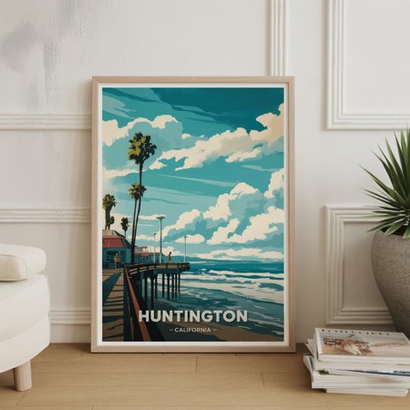 Huntington Beach Pier Poster Vintage California Coastal Wall Art Poster Print Only