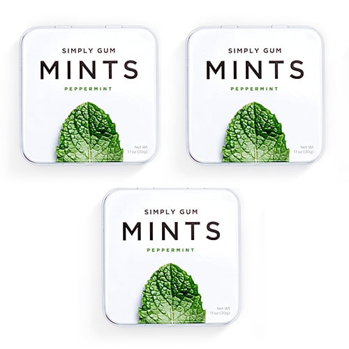 Breath Mints by Simply Gum, Peppermint, Vegan, Non GMO, 45 Pcs, 3 Ct