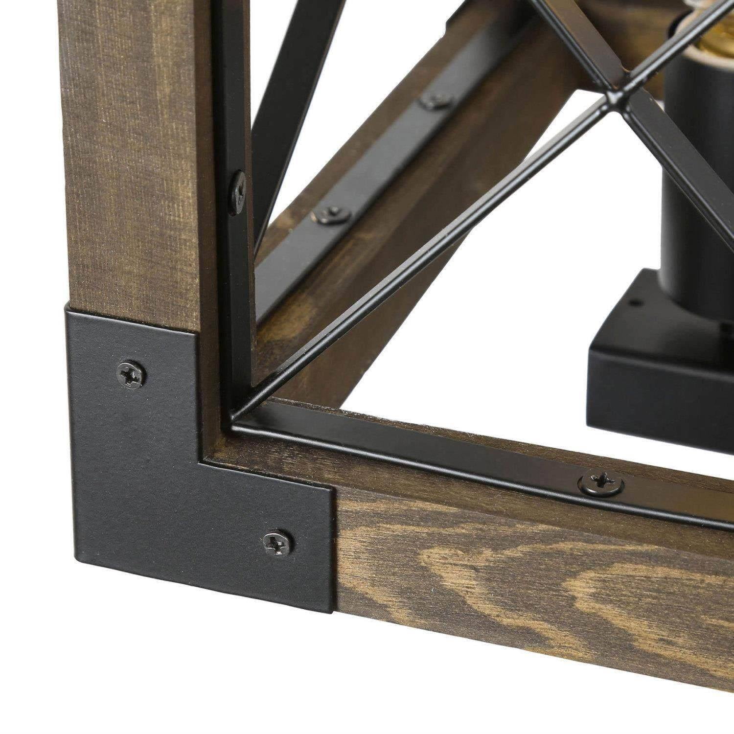 LNC 5-Light Wood and Black Metal Farmhouse Rectangular Kitchen Island Chandelier