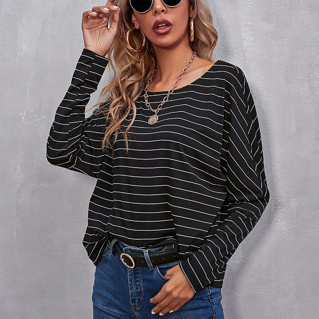 Top De Manga Larga, Agradable A La Piel, Casual, A Rayas, Elegante, Cuello Redondo, Blusas Ajustadas, Ajuste Holgado Para Mujeres Para Exteriores ANGGREK Otros