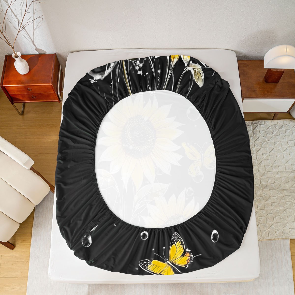 Homewish Cartoon Sunflower Teen Twin Sheet Sets, Dreamy Butterfly Animal Twin Fitted Sheet, Rustic Plant Botanical Flat Sheet, Super Cozy Room Decor, 3 Pieces
