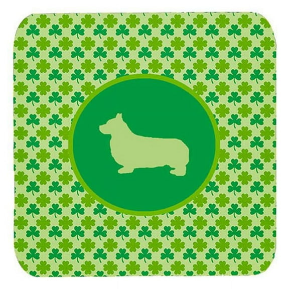Corgi Pembroke Lucky Shamrock Foam Coasters, Set Of 4