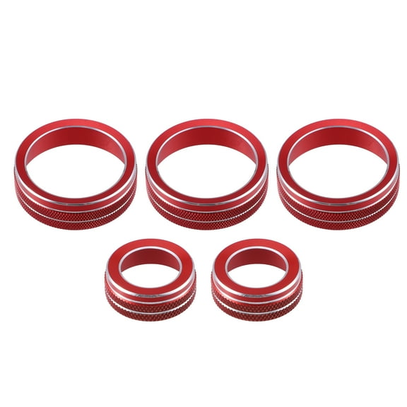 Front Car AC Media Tune Knob Cover Ring Fit for VW Golf Aluminum Alloy Red 5 Pcs