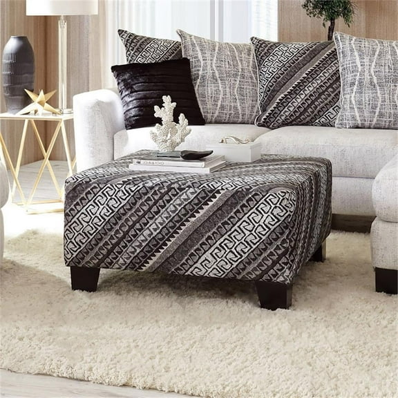 Furniture of America Rena Transitional Suede Square Ottoman in Black Pattern
