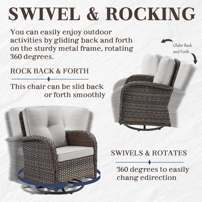 PARKWELL 5 Pieces Outdoor Patio Furniture Set with Fire Pit Table,All Weather Wicker Cushioned Swivel Chairs,Loveseat Glider for Garden Lawn Balcony Porch Deck,Brown/Beige