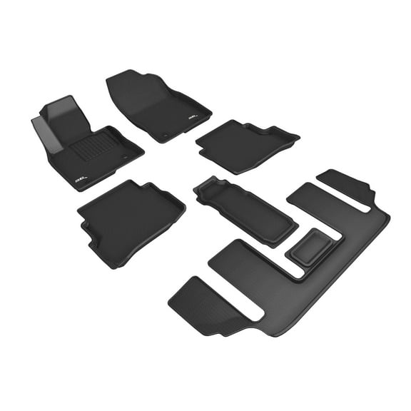 3D MAXpider Custom Fit All-Weather Floor Mats for Mazda CX-9 6-Seater 2020-2022 Kagu Series (1st, 2nd & 3rd Row, Black)