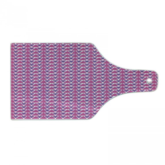 Geometric Cutting Board, Hand Drawn Sketch Style Triangle Pattern with Brush Marks Abstract Stripes, Tempered Glass Cutting and Serving Board, Wine Bottle Shape, Purple and Pink, by Ambesonne