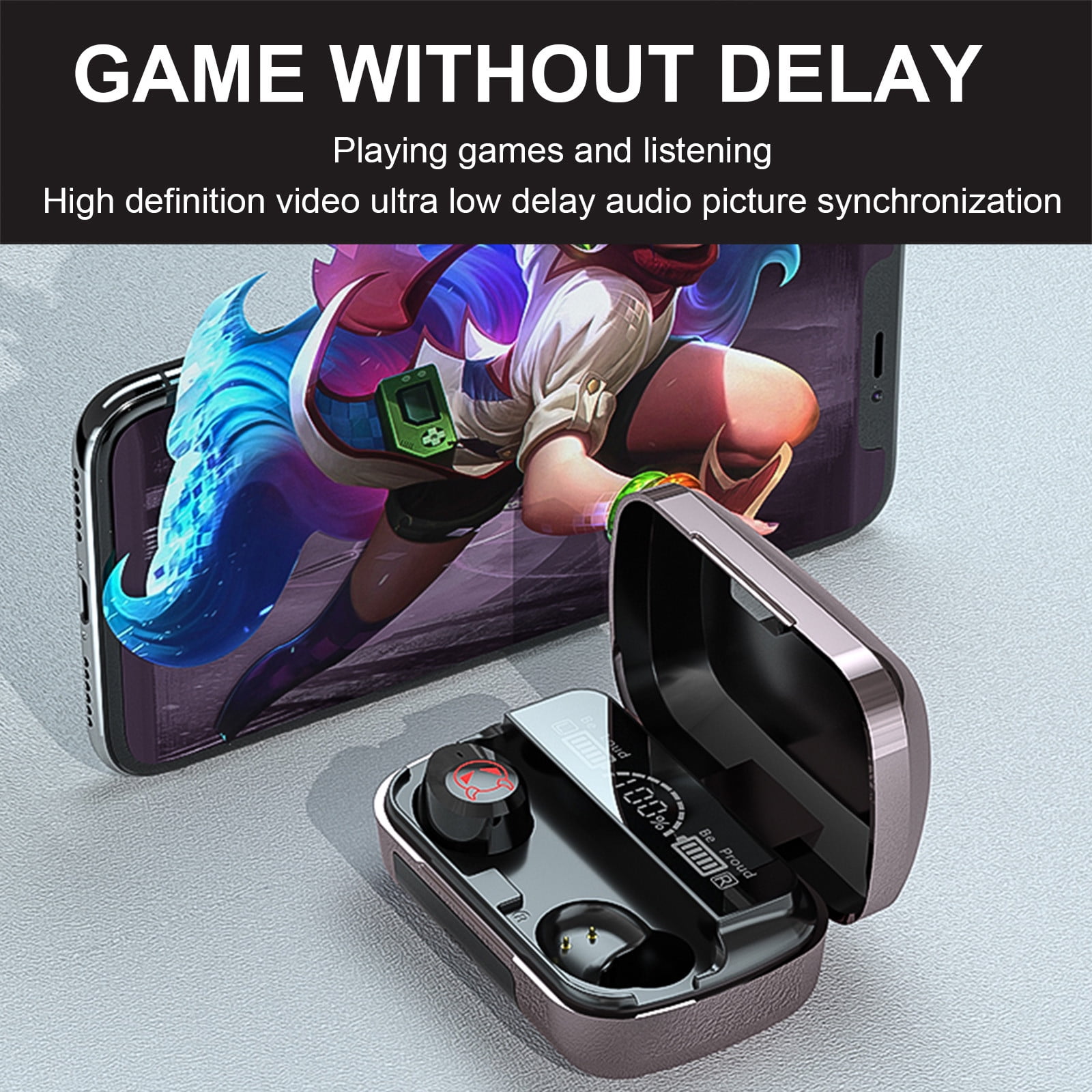 Bluetooth Headphones True Wireless Earbuds 60H Playback LED Power Display Earphones with Wireless Charging Case IPX5 Waterproof in-Ear Earbuds with Mic for Smart Phone Laptop TV Computer Sports,Black