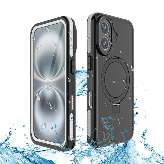 Dteck Waterproof Case for iPhone 16,Shockproof IP68 Underwater Case Compatible with Mag Safe Cover Built-in Ring Invisible Stand Full Body Protection Case for iPhone 16,Gray