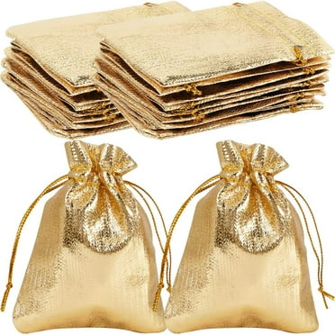 60Pcs Organza Gifts Bags Small 9x7cm Gold Candy Favour Bag for Wedding Birthday Party Christmas Gifts
