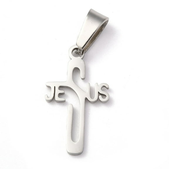Easter 304 Stainless Steel Pendants with Word Jesus Stainless Steel color 21x12x1.2mm Hole: 3.5x7mm