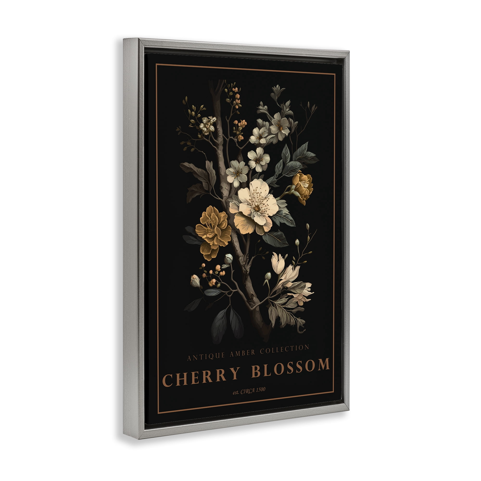 Stupell Industries Antique Cherry Blossom Light Gray Framed Floater Canvas Wall Art, design by Chris Giampietro