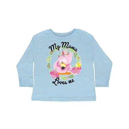 

Inktastic Baby Flamingo My Mama Loves Me in Flower Wreath Gift Toddler Boy or Toddler Girl Long Sleeve T-Shirt