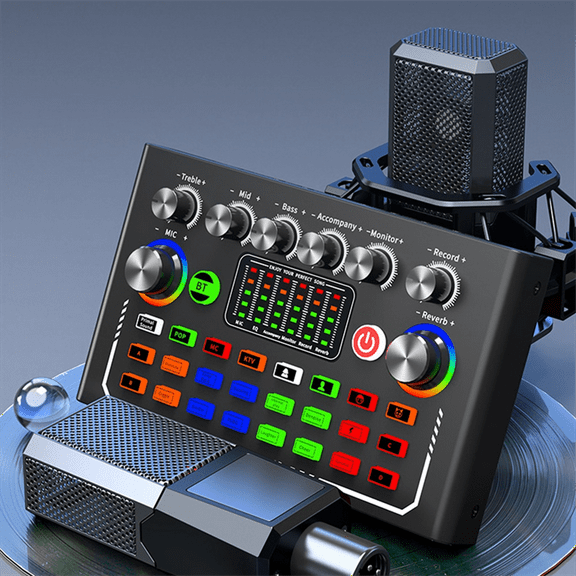 F009 Audio Mixer Live Sound Card with DJ Effects and Studio Equipment Voice Changer Podcast Production