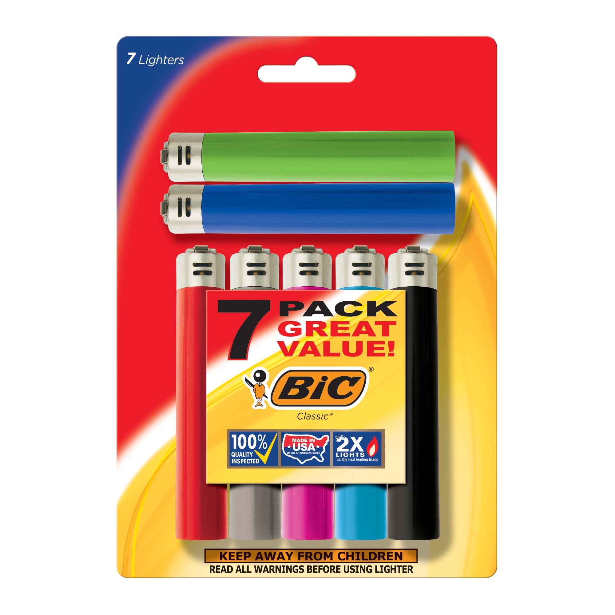 Classic Lighter, Colors, Pack of 7 Lighters -