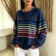 thumbnail image 4 of Enjoytime Sweatshirt for Women Striped Long Sleeve Half Button Pullover Tops Fall Fashion Casual Crew Neck Sweatshirts, 4 of 7