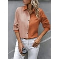thumbnail image 4 of Button Down Shirts for Women Long Sleeve Blouse Shirts Casual Solid Office Work Tunic Top Orange XL, 4 of 7