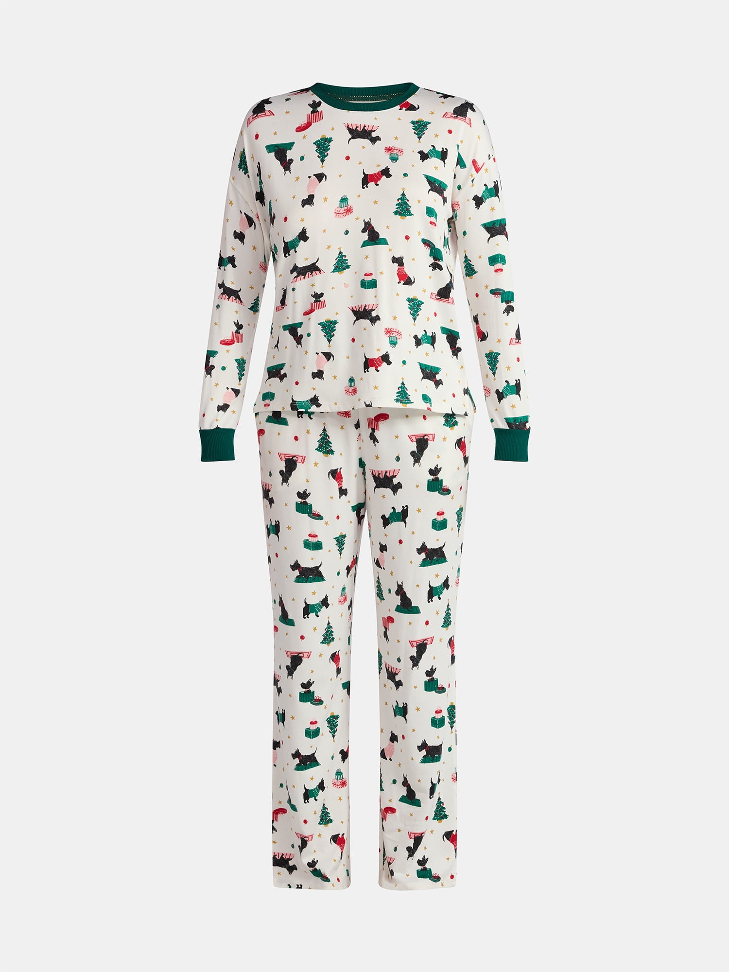 Jaclyn Women's Holiday Long Sleeve Sleep Top and Open Leg Pants Pajama Set, 2-Piece, Sizes S-XL