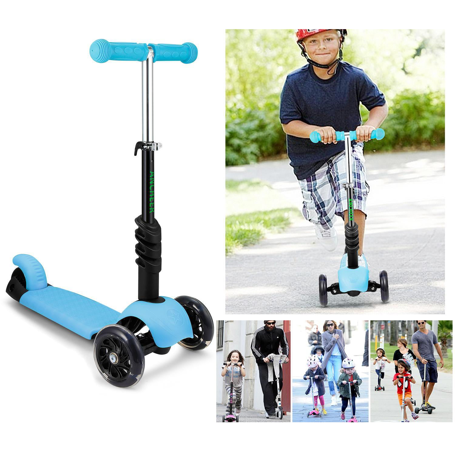 Push Scooters 3 in 1 Kids Toy Gift Flashing Wheels T-Handlebar Toddler Age 2-8 